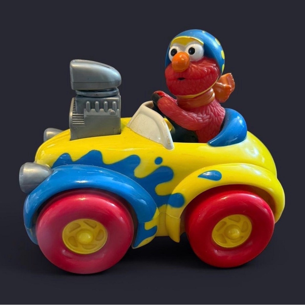 Vintage 1990s Sesame Street Elmo Push & Go Race Car Toy by Tyco